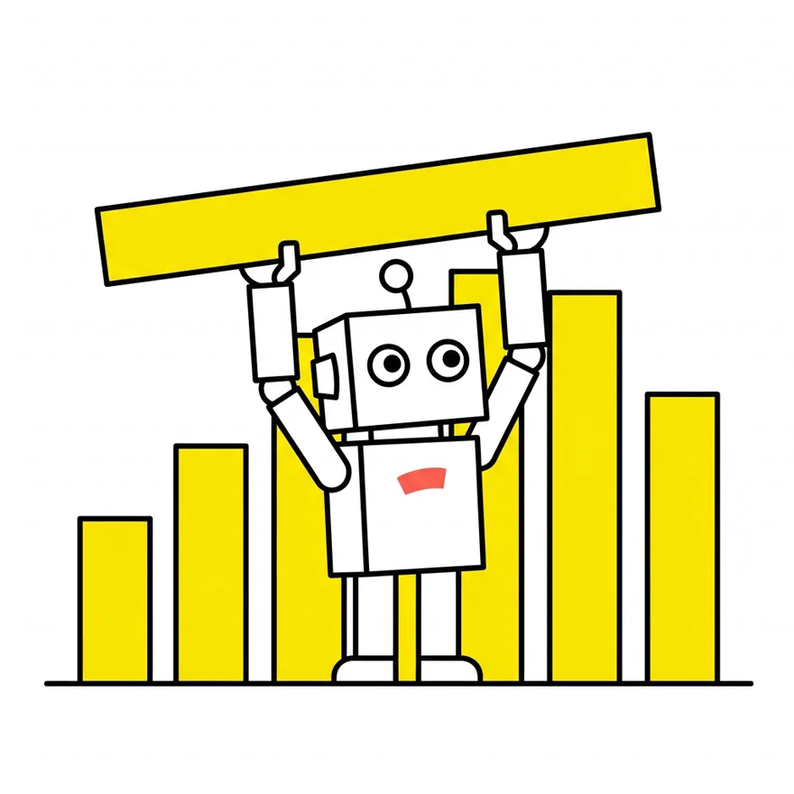 Robot lifting the tallest bar of a bar chart above its head